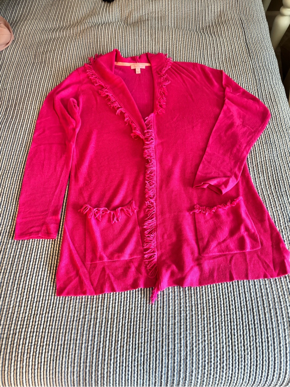 Pretty Fuchsia Fringe Open Cardigan - Picture 2 of 10